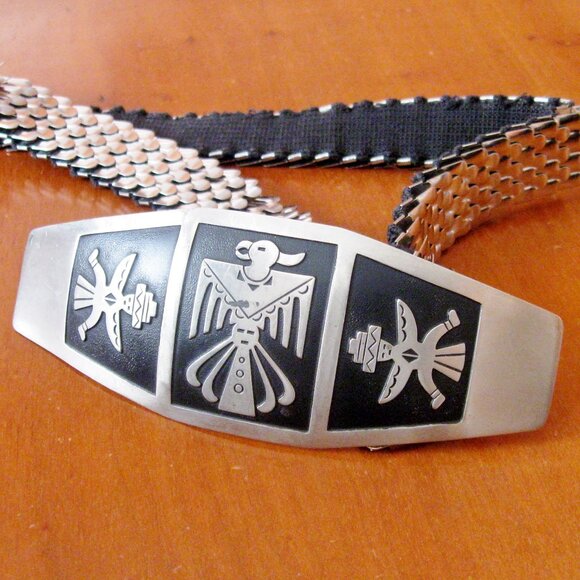 Vintage Nickel Silver Native American Style Thunderbird Buckle w Stretch Belt main image 11